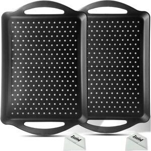 Non Slip Serving Tray 2 Pack Rectangle Dishwasher Safe Food Drink Snack Tray Bla